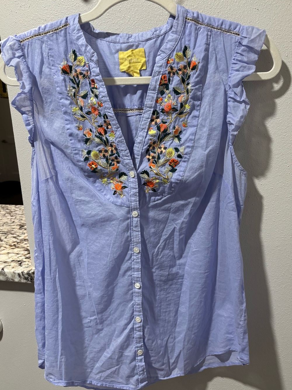 Anthropologie Maeve Lilac Embroidered V-Neck Button Front Blouse